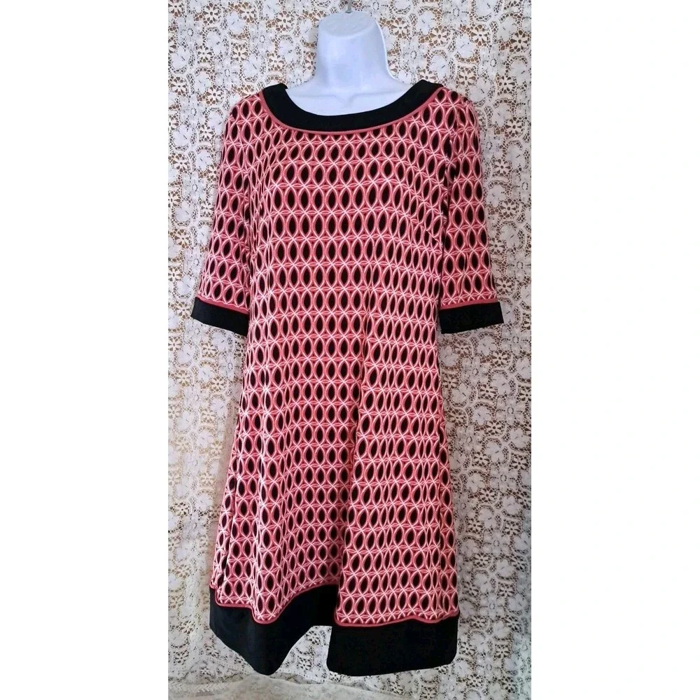 R&K Shift Dress M Pink/Black Geometric Print Colorblock‎ Stretch Career Casual
